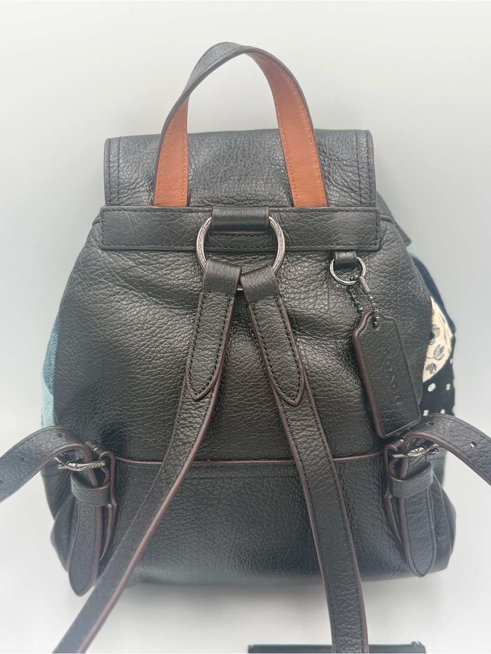 Coach Canyon Black Leather Backpack with Denim Patchwork - Picture 4 of 12